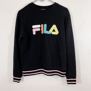 Fila Pastel Letters Black Crewneck Sweatshirt Women’s Size Small